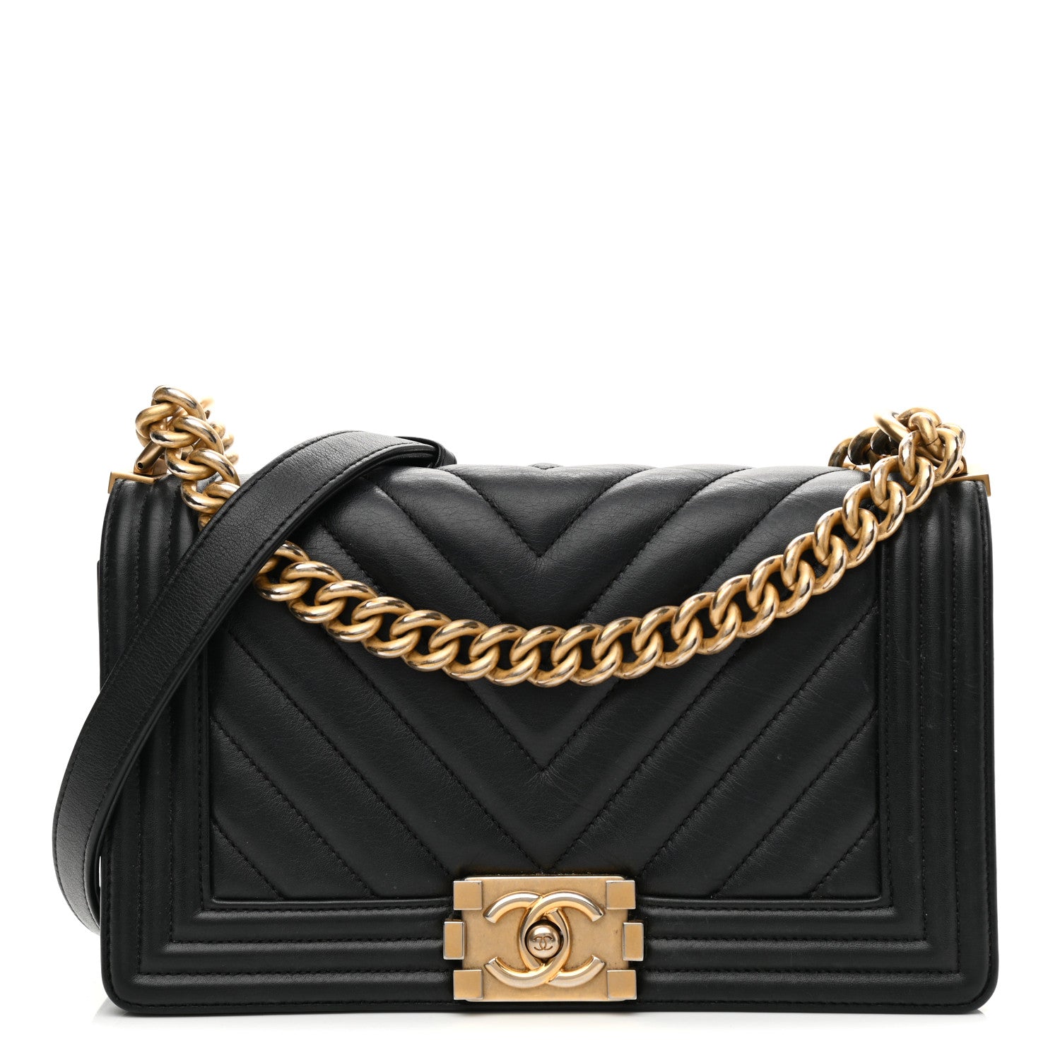 Chanel Calfskin Chevron Quilted Medium Boy Flap Black 1 of 10