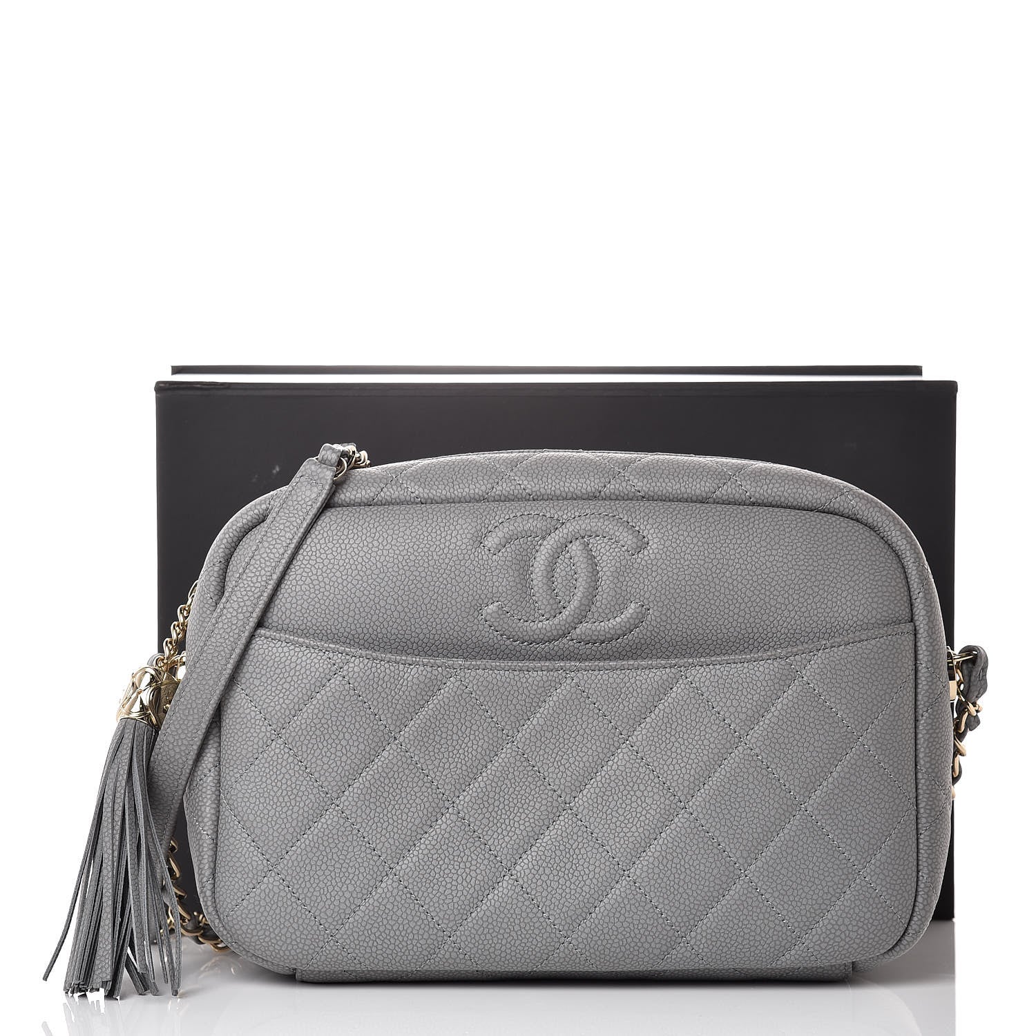 Chanel Iridescent Caviar Flat Quilted Small Coco Tassel Camera Case Grey 10 of 10
