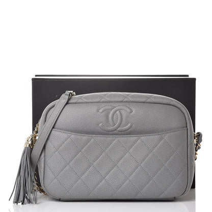 Chanel Iridescent Caviar Flat Quilted Small Coco Tassel Camera Case Grey 10 of 10
