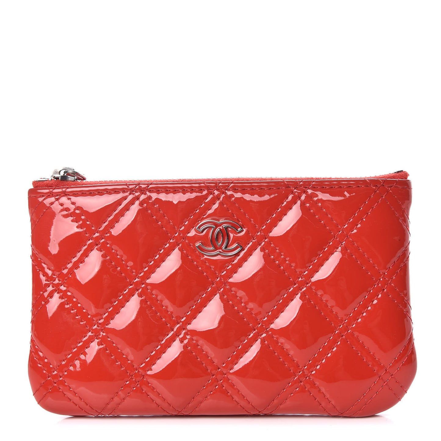 Patent Quilted Small Cosmetic Case Red