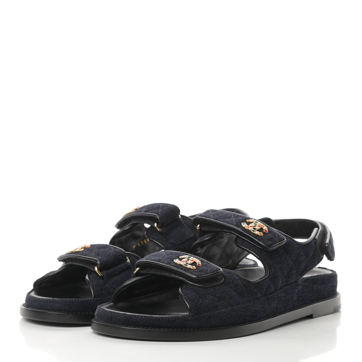 Chanel Velvet Velcro Dad Sandals 41 Navy Blue 3 of 9