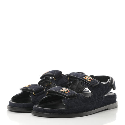 Chanel Velvet Velcro Dad Sandals 41 Navy Blue 3 of 9