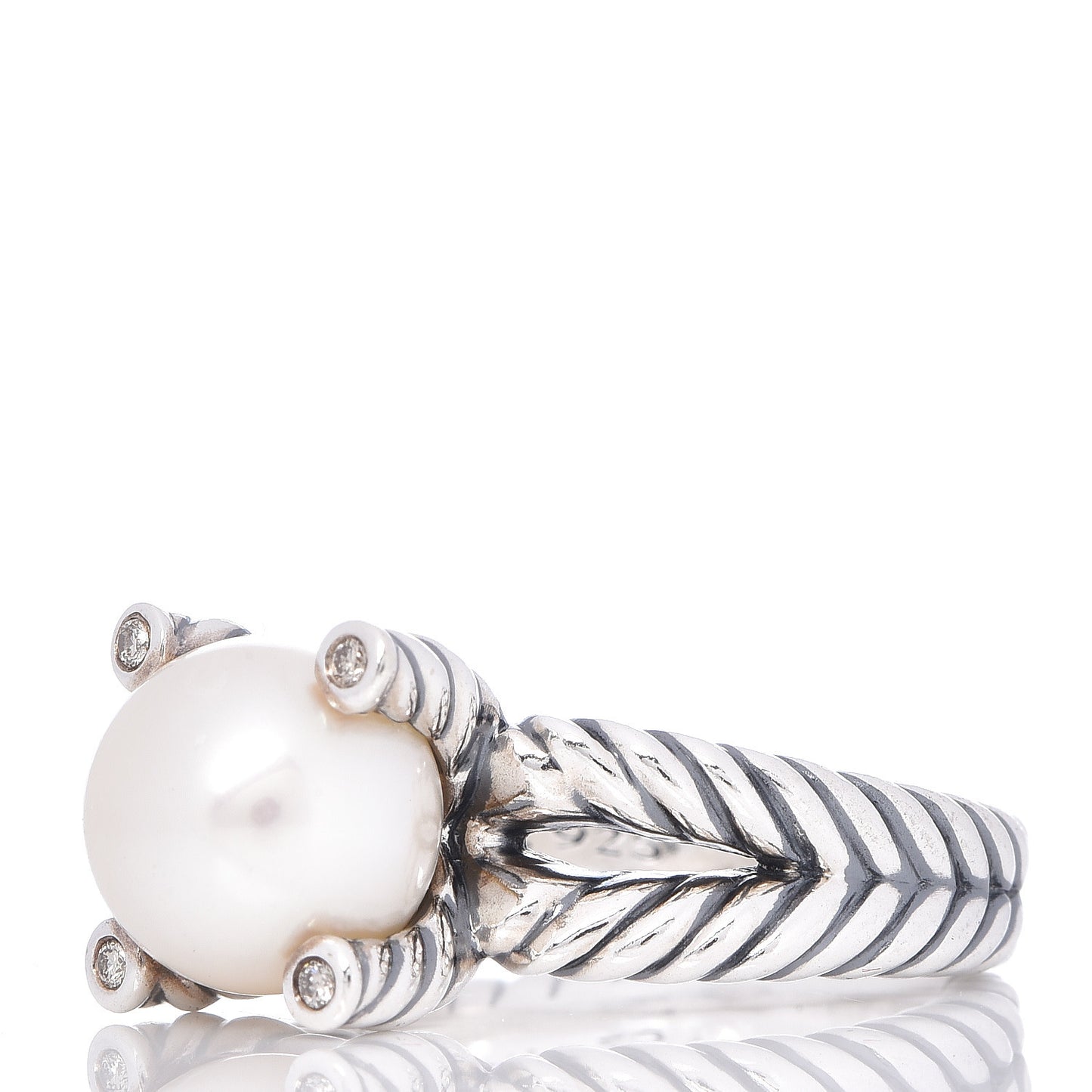 Sterling Silver Diamond Pearl 10mm Cable Ring 51 5.75