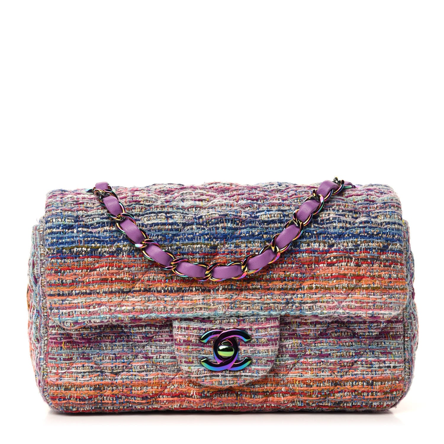 Chanel Tweed Quilted Mini Rectangular Flap Blue Pink Orange 1 of 10