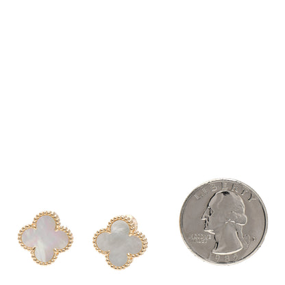 Van Cleef & Arpels 18K Yellow Gold Mother of Pearl Vintage Alhambra Earrings 2 of 6