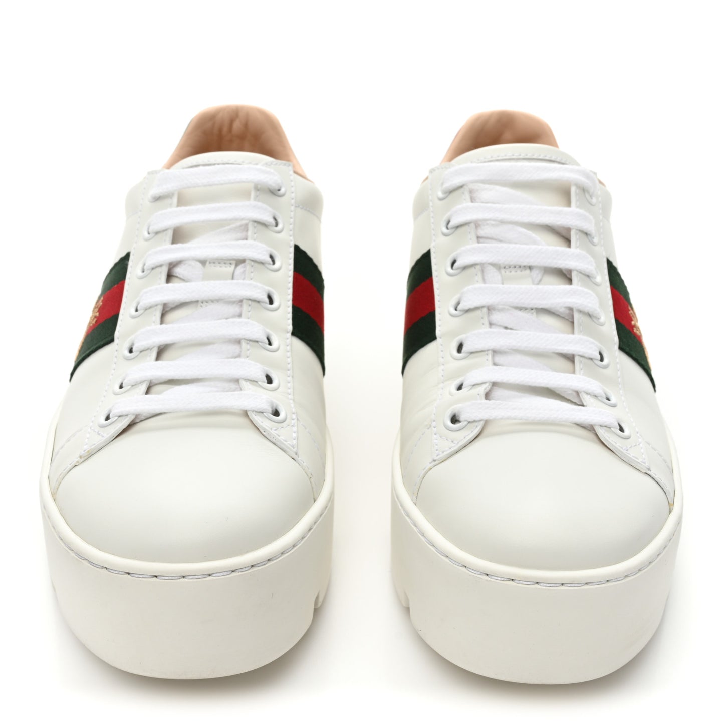 Calfskin Web Bee Embroidered Womens Ace Platform Sneakers 38 White