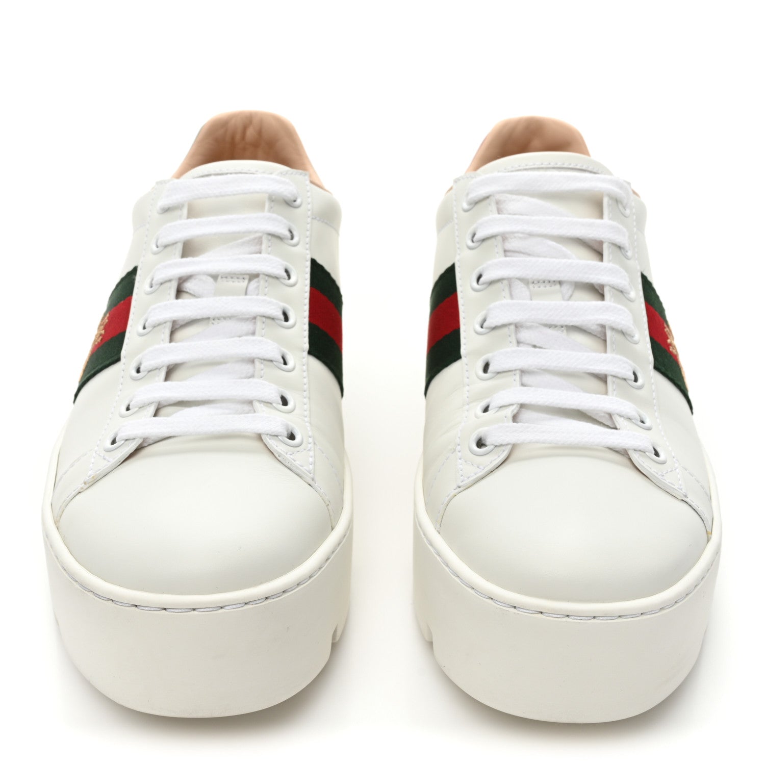 Gucci Calfskin Web Bee Embroidered Womens Ace Platform Sneakers 38 White 2 of 10