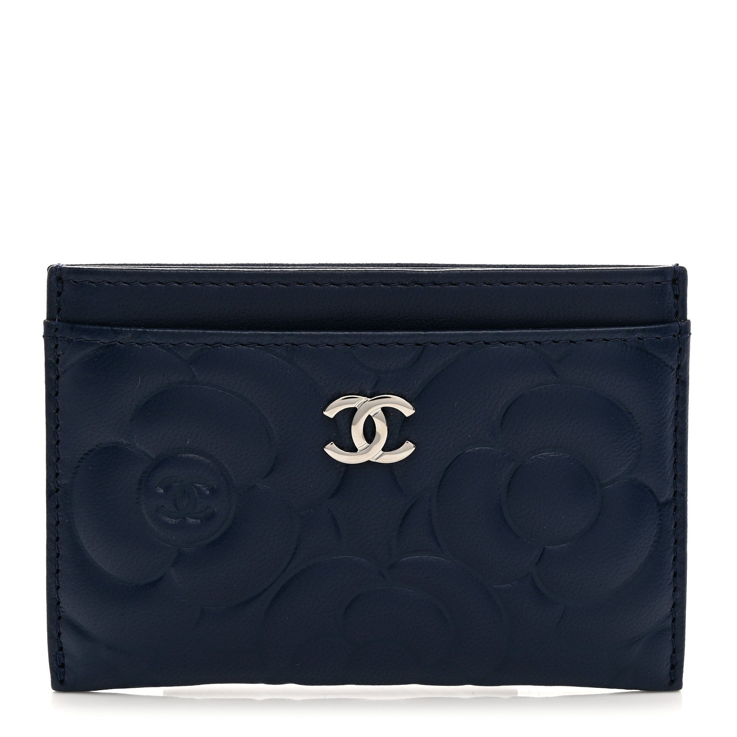 Chanel Lambskin Camellia Embossed Card Holder Navy 1 of 9