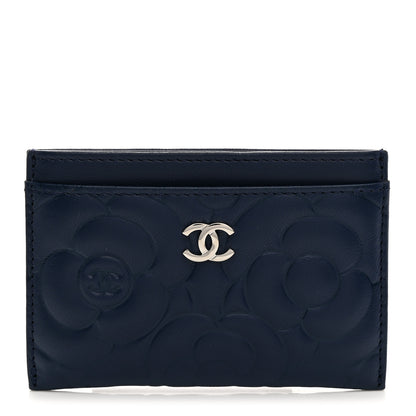 Chanel Lambskin Camellia Embossed Card Holder Navy 1 of 9