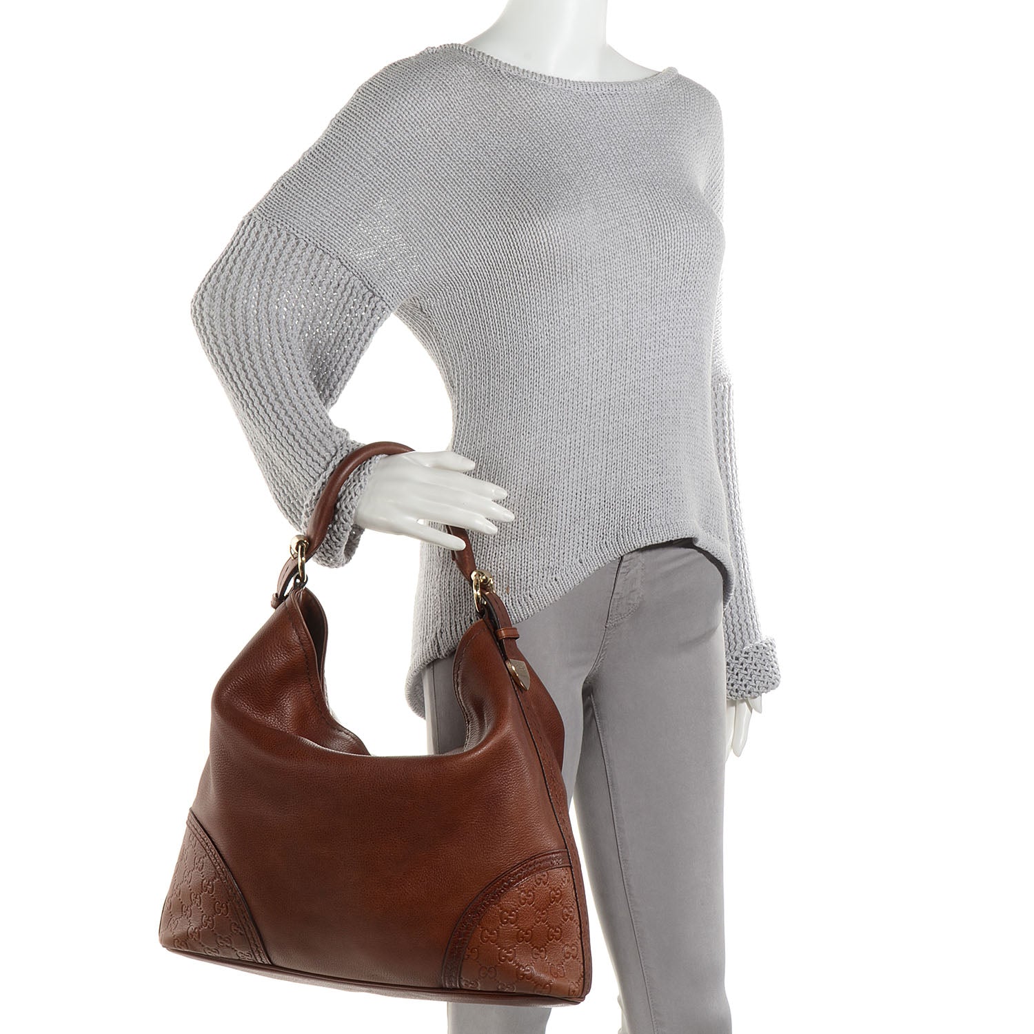 Gucci Leather Guccissima Trim Large Signoria Hobo Brown 2 of 7