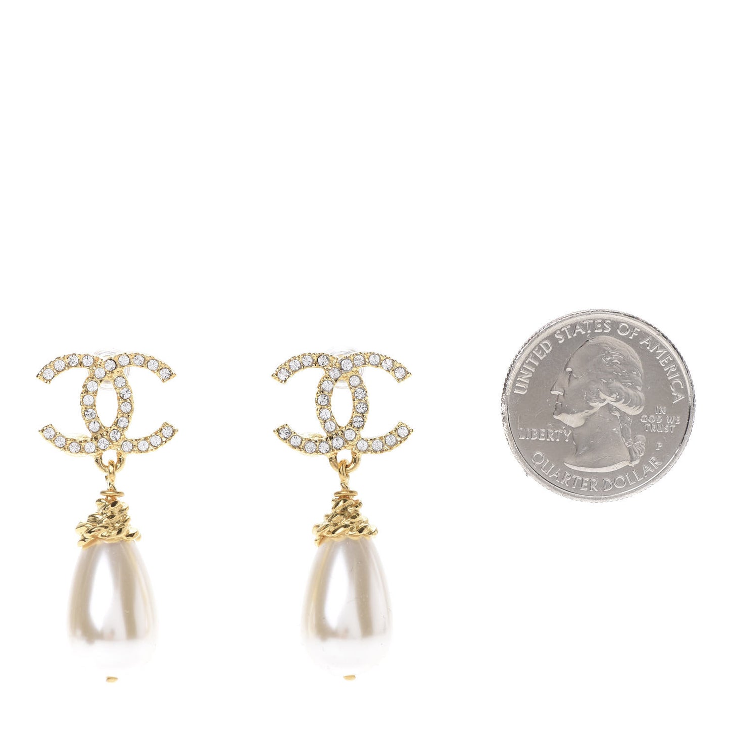 Crystal Pearl CC Drop Earrings Gold