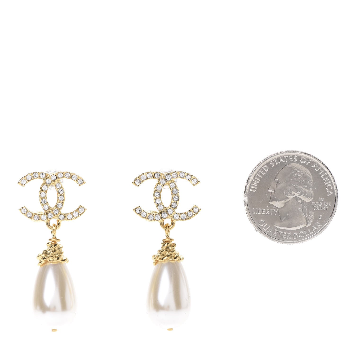 Chanel Crystal Pearl CC Drop Earrings Gold 2 of 5