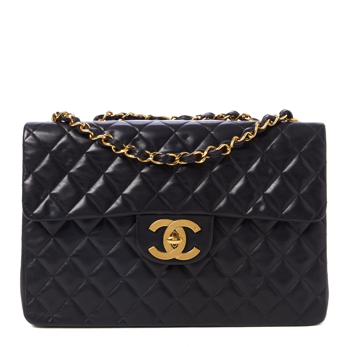 Lambskin Quilted XL Jumbo Single Flap Black