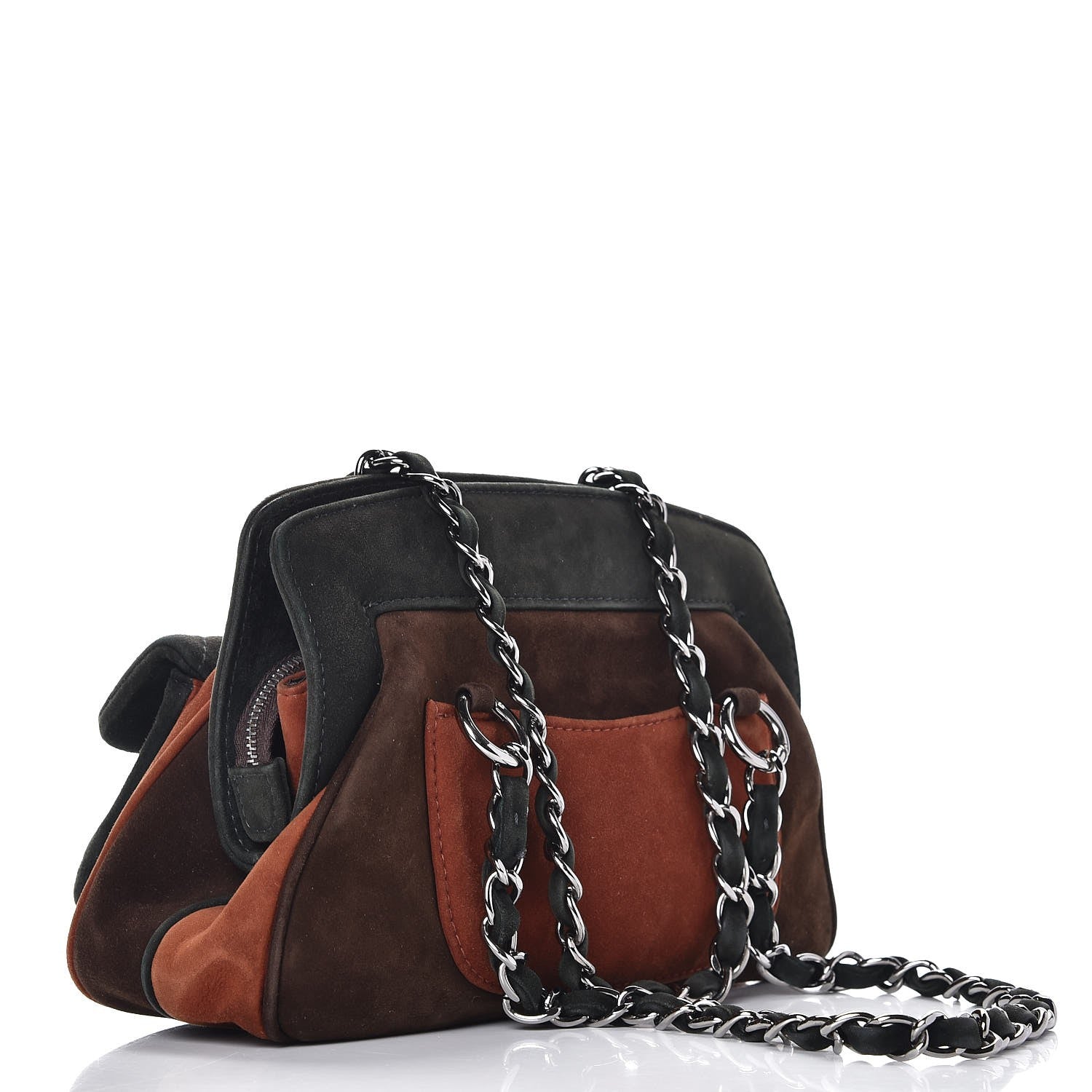Chanel Suede Quilted Shoulder Bag Green Brown Orange 3 of 7