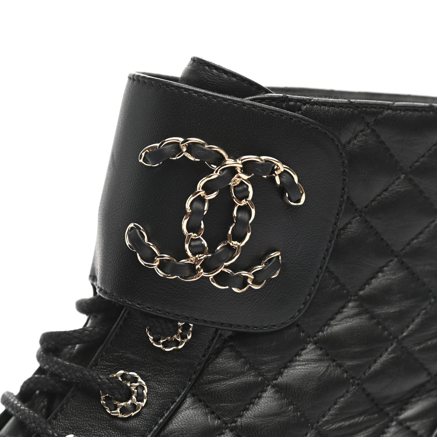 Chanel Shiny Lambskin Quilted Lace Up Combat Boots 38 Black 10 of 13