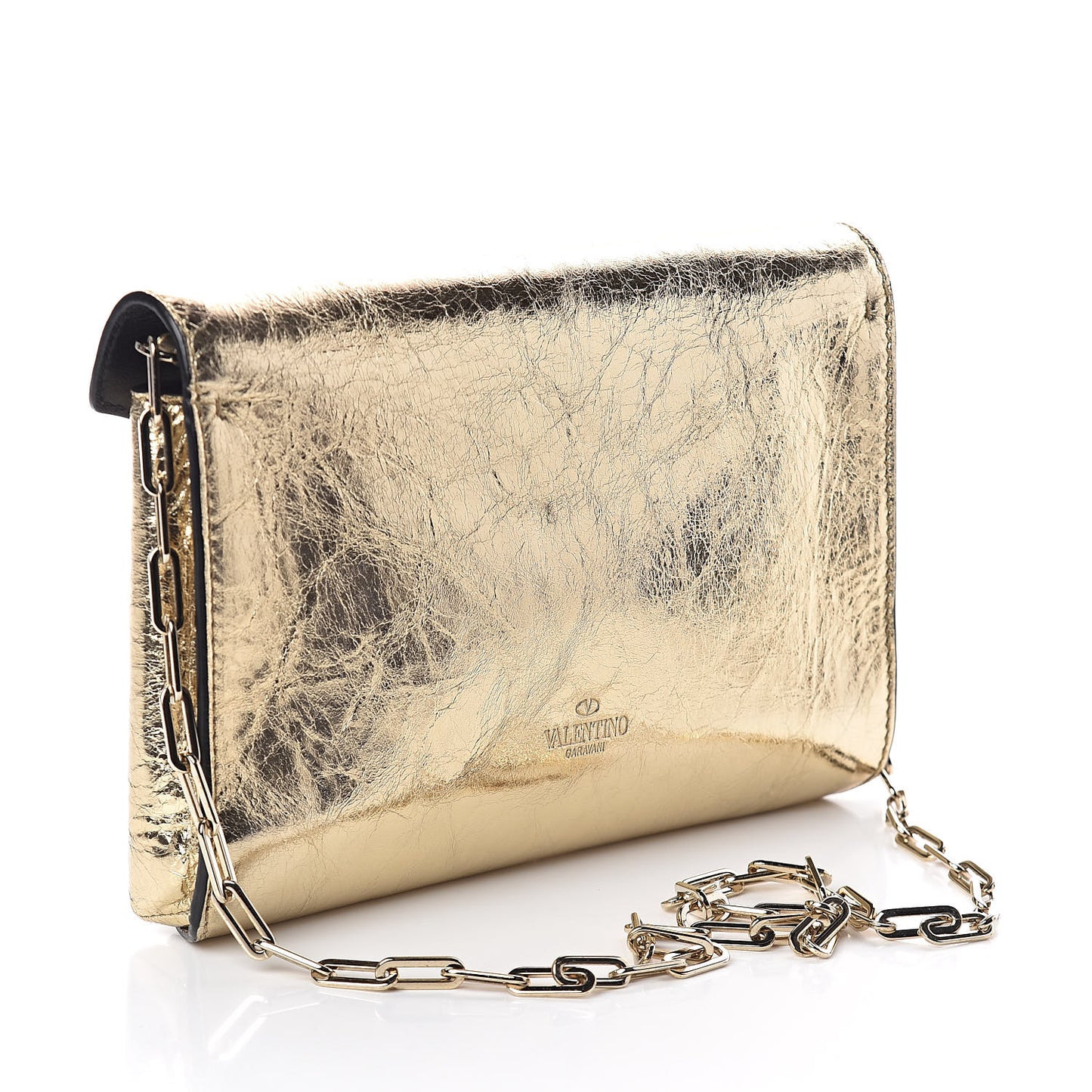 Metallic Wrinkled Lambskin V Rivet Chain Clutch Mekong