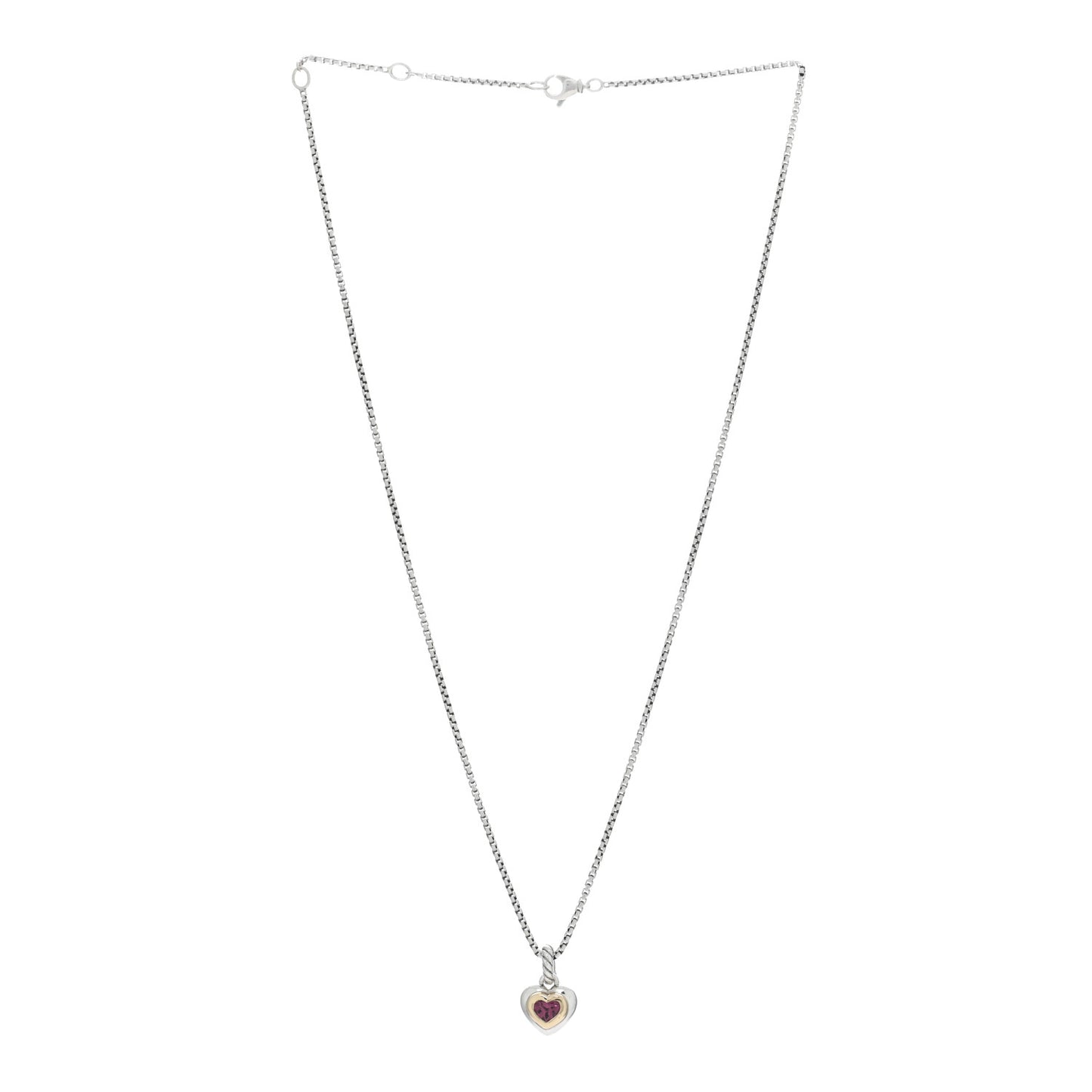DAVID YURMAN Sterling Silver 18K Yellow Gold Rhodolite Garnet Petite Cable Heart Pendant Necklace
