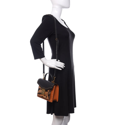MCM Calfskin Leopard Studded Small Patricia Crossbody Bag Cognac Black 2 of 11
