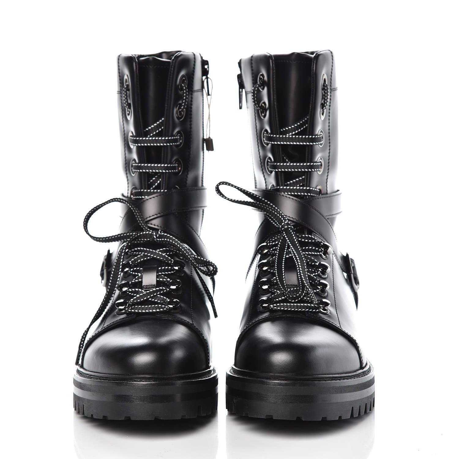 Valentino Garavani Smooth Calfskin Rockstud Buckled 25mm Combat Boots 38.5 Black 2 of 10