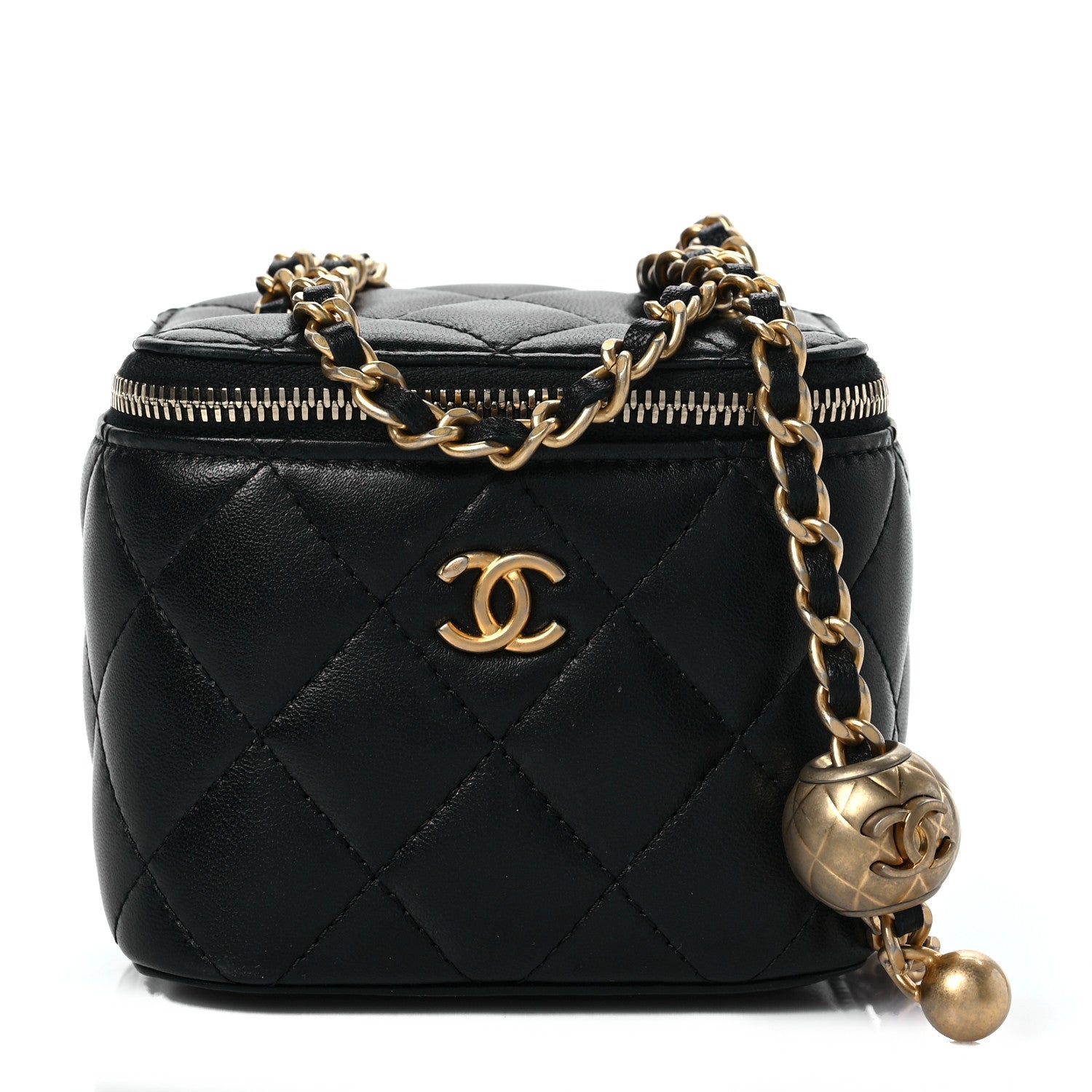 Chanel Lambskin Quilted Mini Pearl Crush Vanity Case With Chain Black 1 of 8