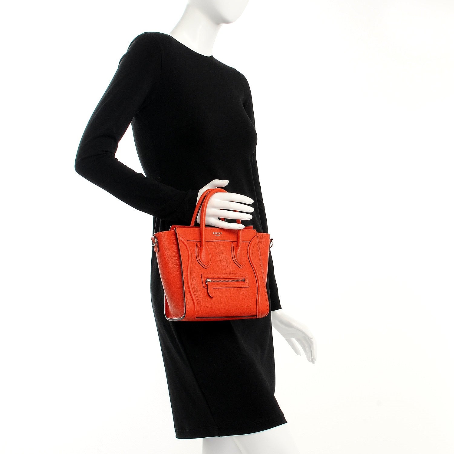 Celine Drummed Calfskin Nano Luggage Vermillion 3 of 13