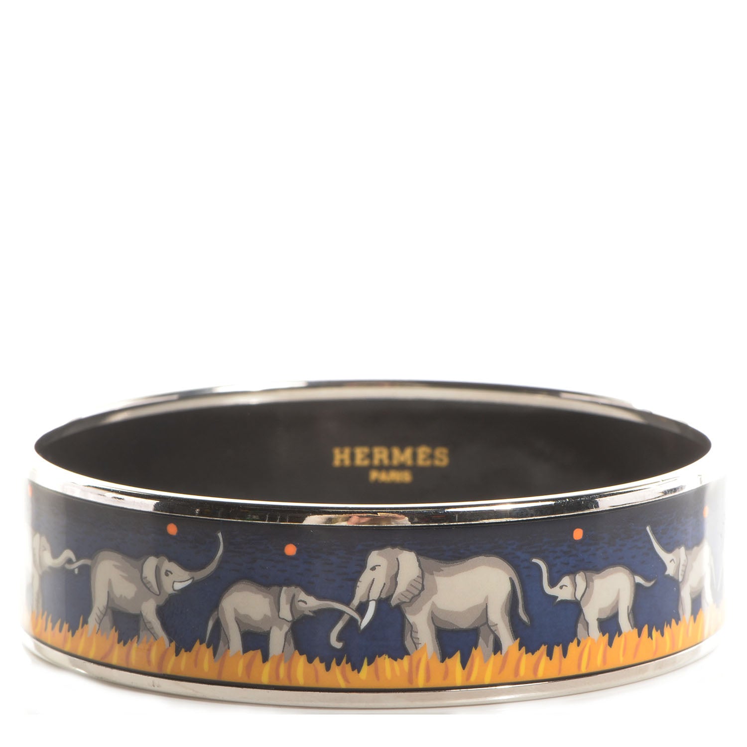 Hermes Enamel Printed Elephants Grazing Wide Bracelet 70 1 of 6