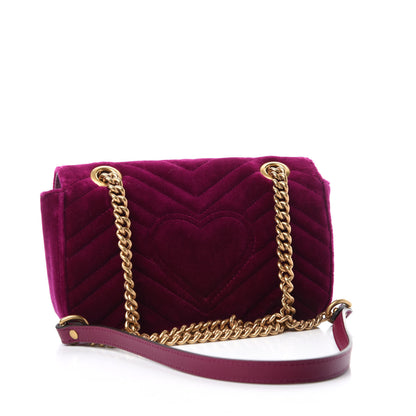 Gucci Velvet Matelasse Mini GG Marmont Shoulder Bag Fuchsia Violet Cyclamen 3 of 10