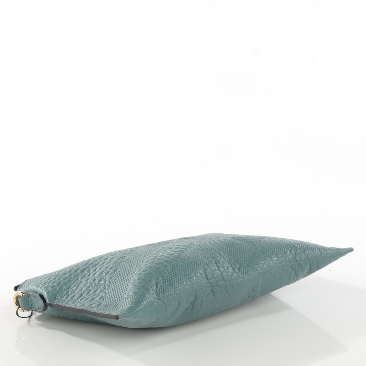 Signature Grain Calfskin Check Embossed Peyton Crossbody Clutch Bag Celadon Blue