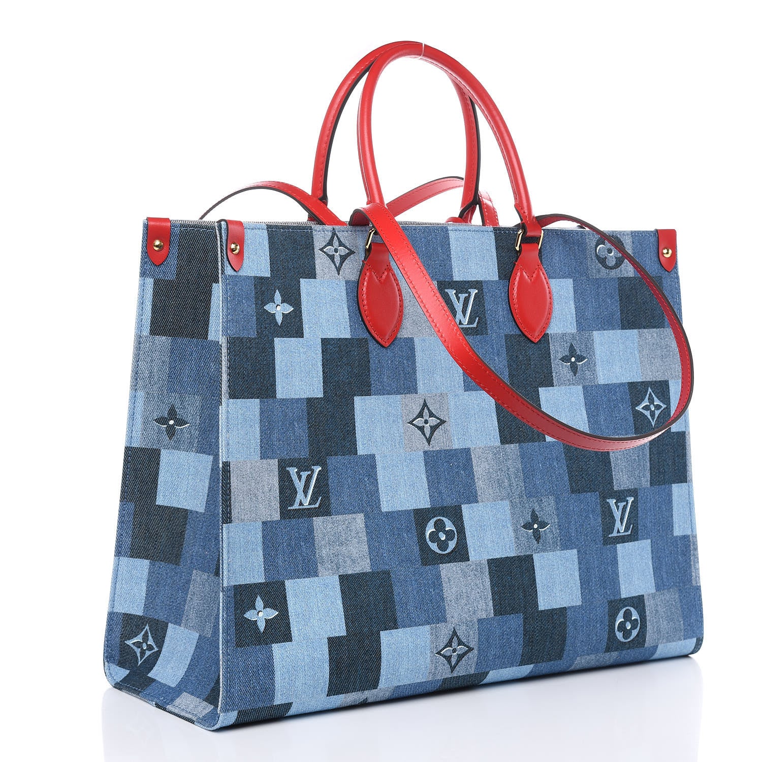 Louis Vuitton Denim Damier Monogram Onthego Blue Rouge 3 of 10