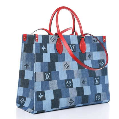 Louis Vuitton Denim Damier Monogram Onthego Blue Rouge 3 of 10