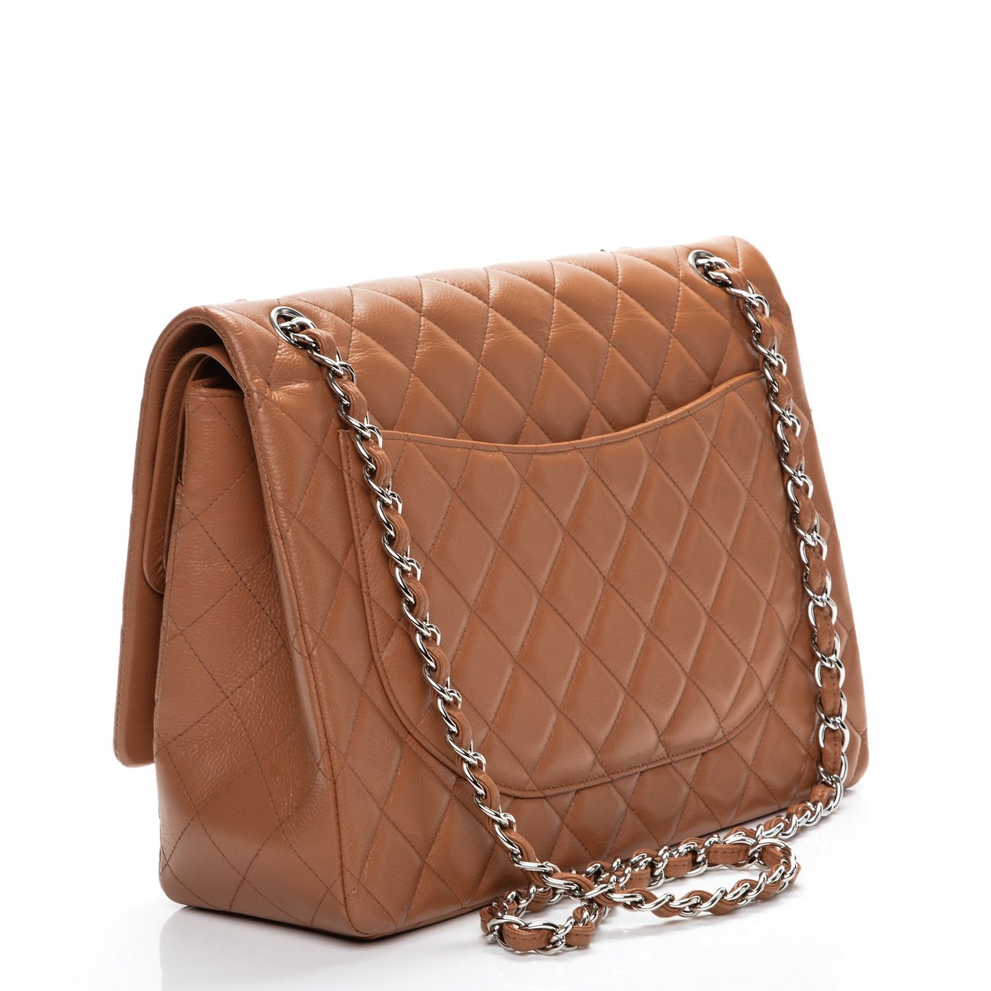 Caviar Quilted Maxi Double Flap Light Brown