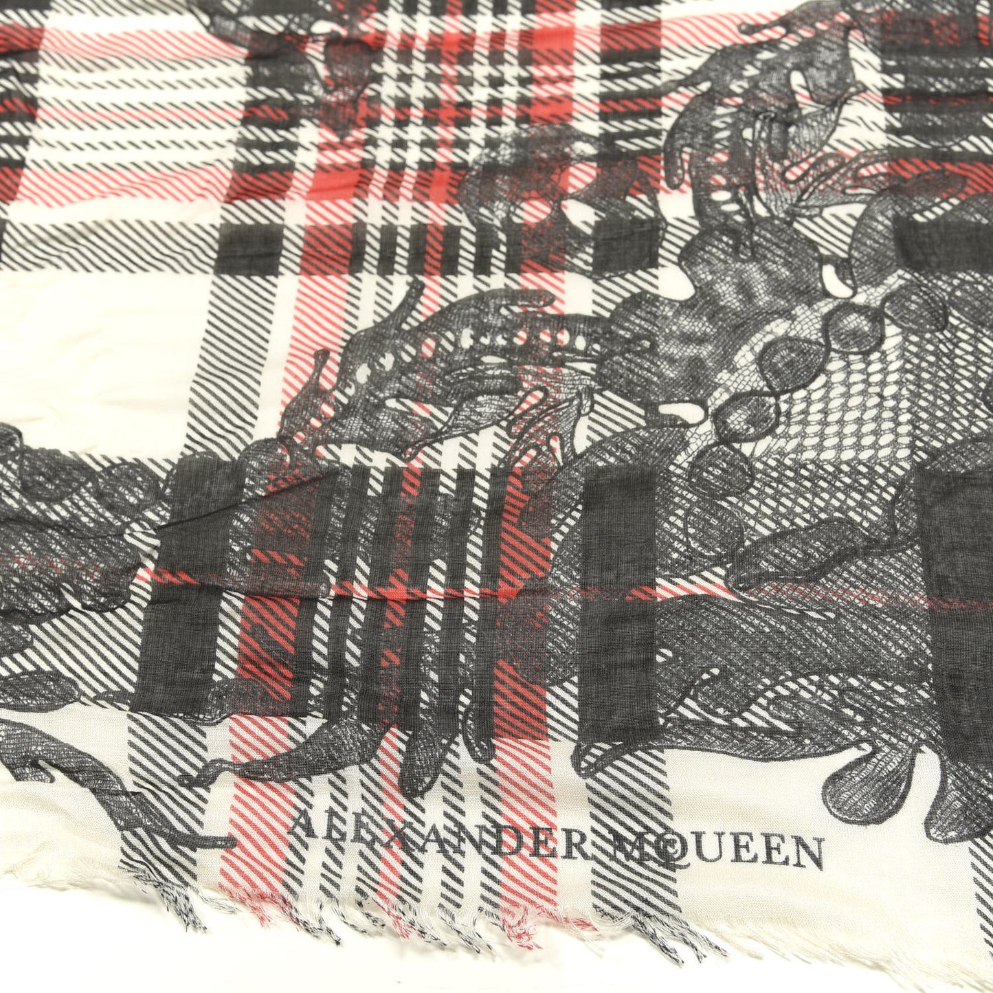 Plaid Stole Scarf Red White Black