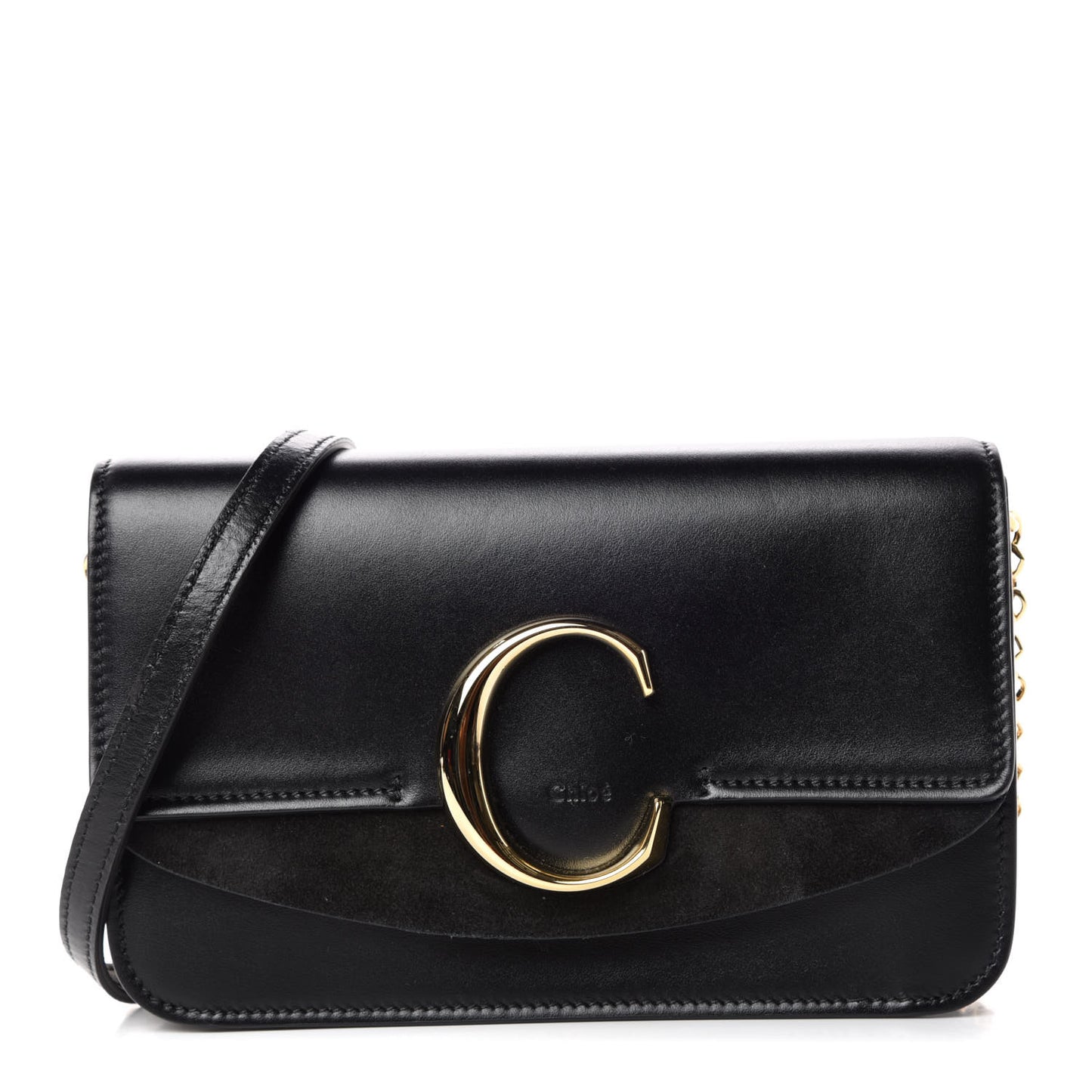 Calfskin Suede C Clutch With Chain Black