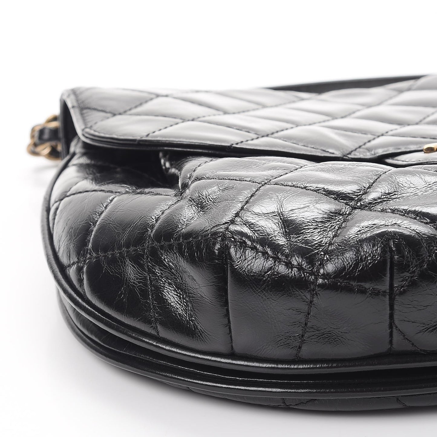 Glazed Calfskin Quilted Medium Bubble CC Flap Black
