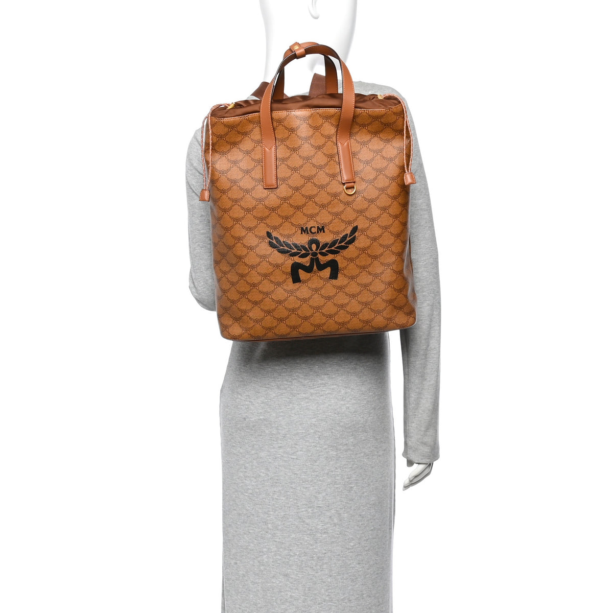 MCM Lauretos Calfskin Medium Himmel Drawstring Backpack Cognac 2 of 10