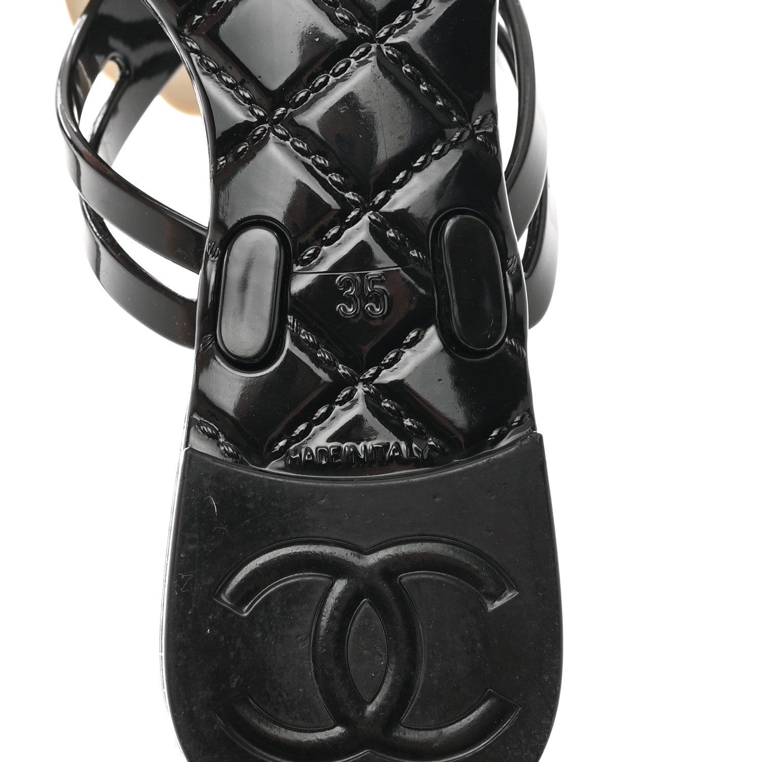 Chanel Jelly Camellia Thong Sandals 35 Black Ivory 6 of 10