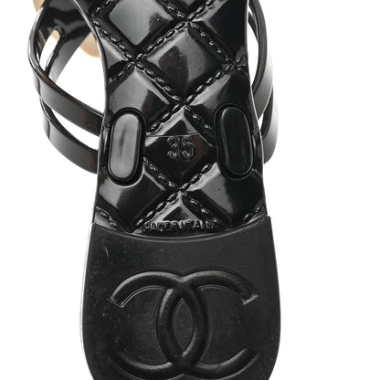 Chanel Jelly Camellia Thong Sandals 35 Black Ivory 6 of 10