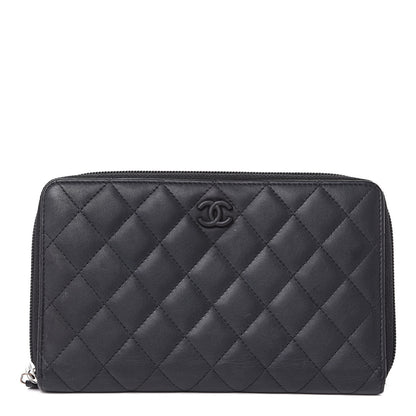 Chanel Calfskin Quilted Large Zip Around Organizer Wallet Black 1 of 14
