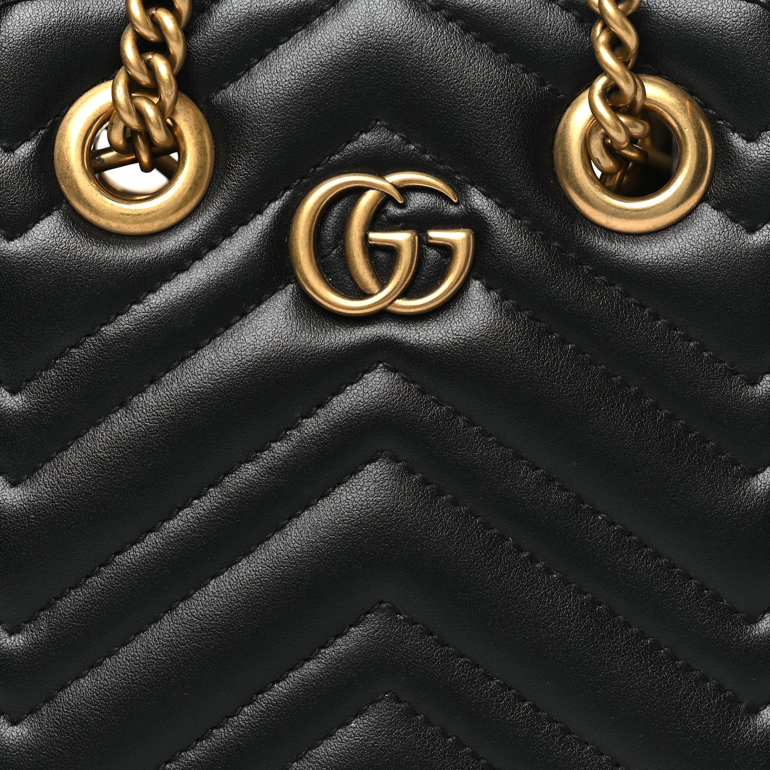 Gucci Calfskin Matelasse Chevron Mini GG Marmont Tote Black 8 of 10
