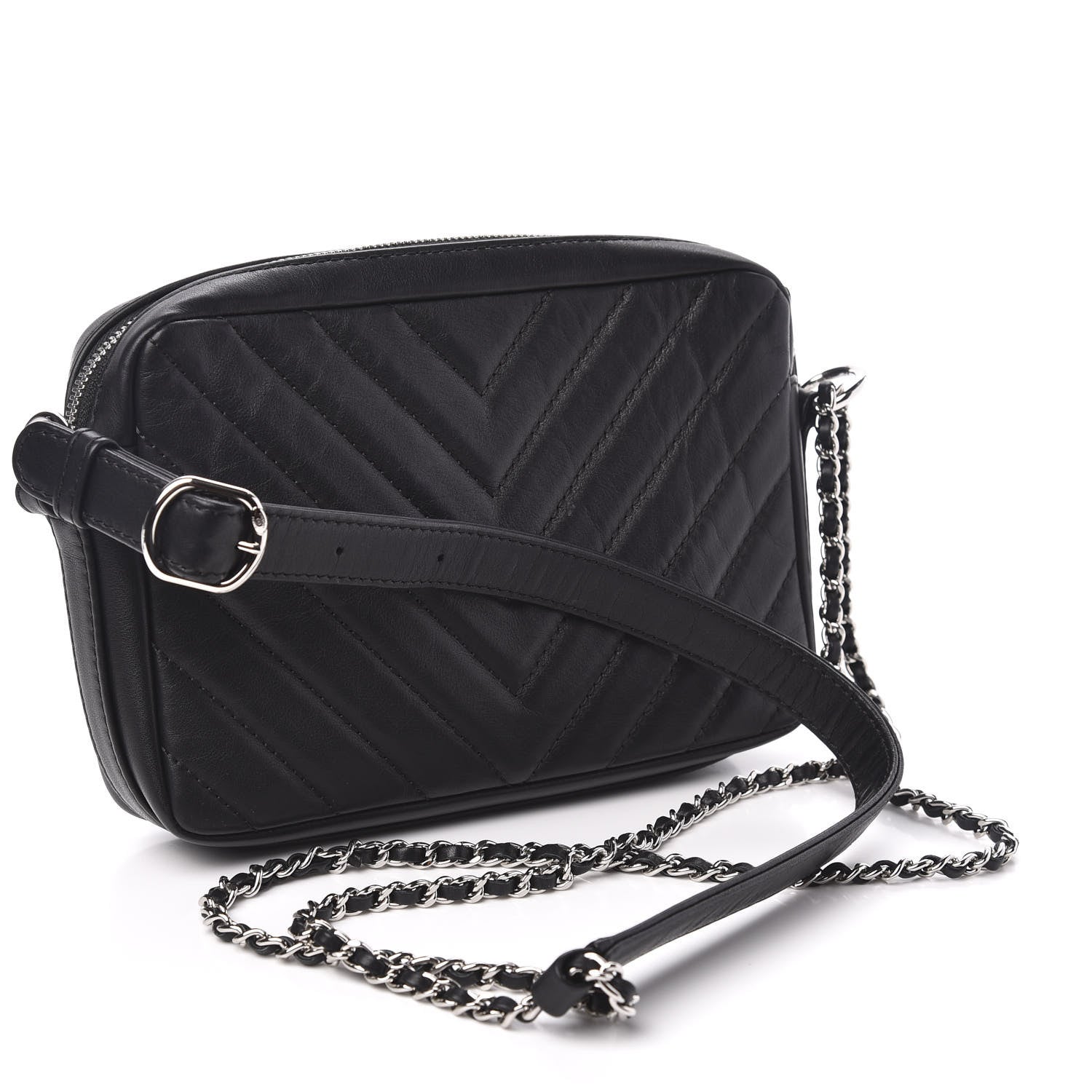 Chanel Lambskin Chevron Quilted Small Promenade Camera Black 3 of 11