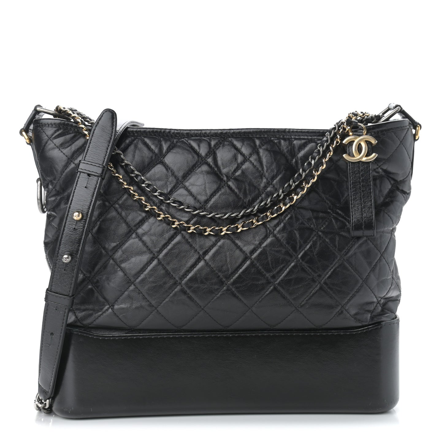 Aged Calfskin Quilted Large Gabrielle Hobo Black