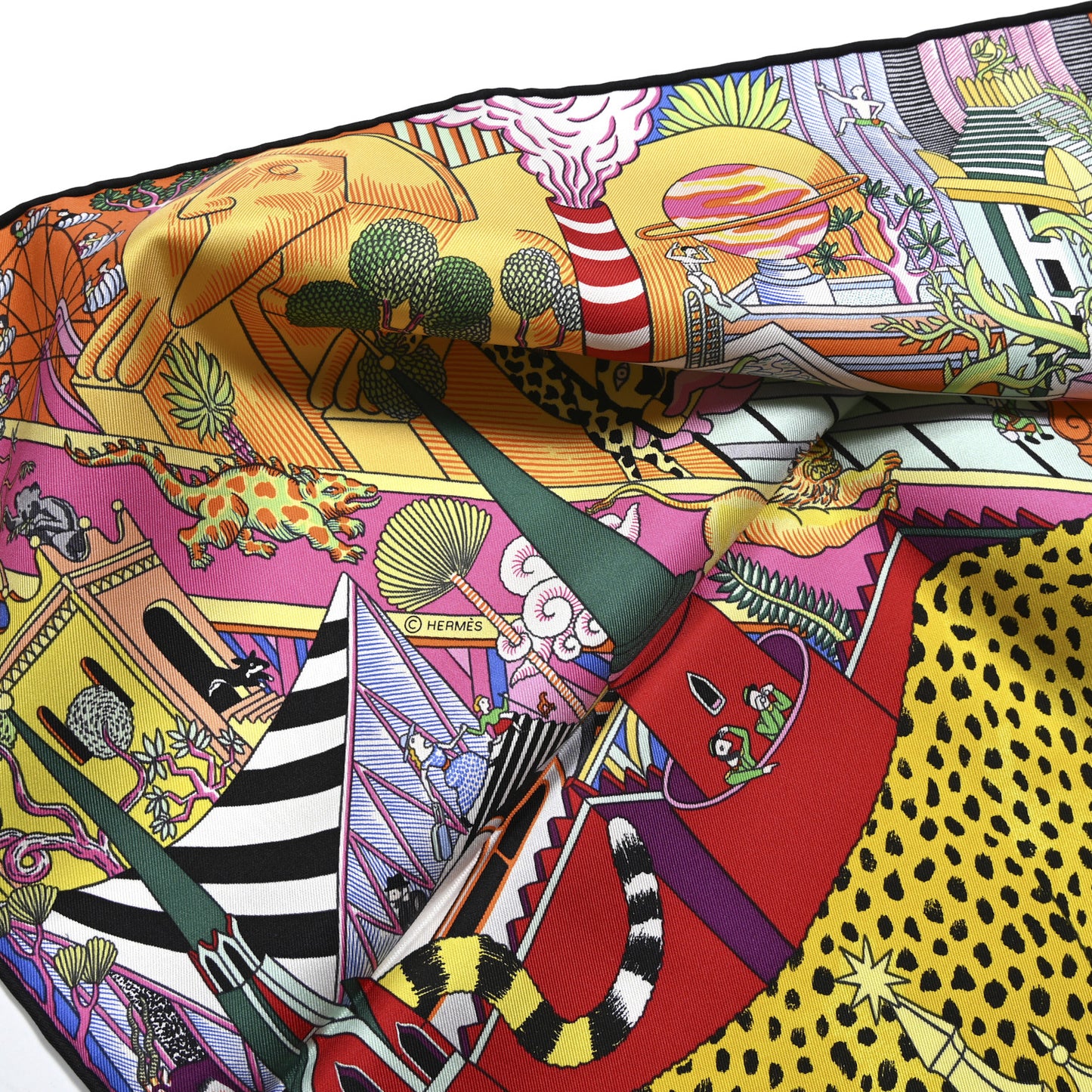 Silk Animapolis Scarf 90 Jaune Vif Vert Rose