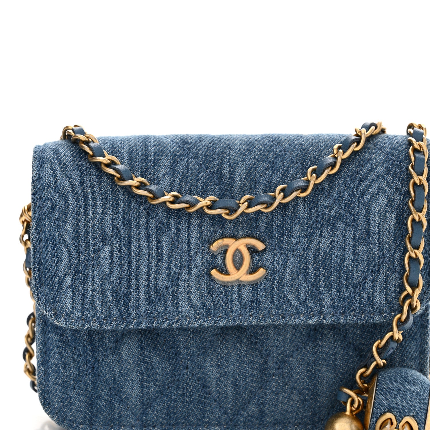 Chanel Denim Quilted CC Pearl Crush Clutch With Chain Blue 9 of 13