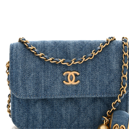 Chanel Denim Quilted CC Pearl Crush Clutch With Chain Blue 9 of 13