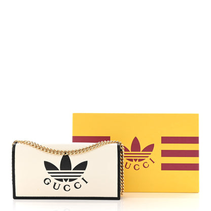 Gucci X ADIDAS Textured Dollar Calfskin Trefoil Embossed Wallet On Chain Off White Black 11 of 11