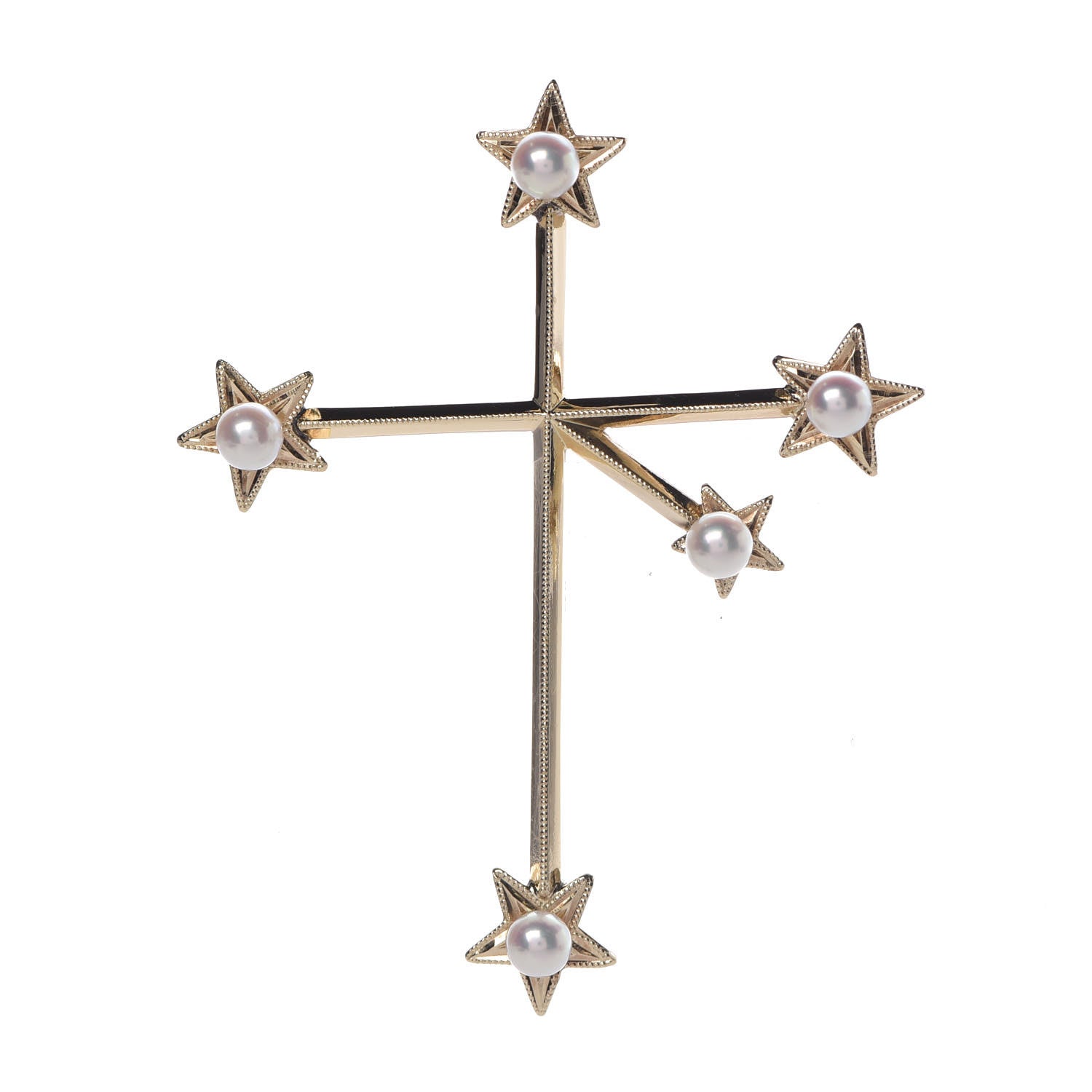 Mikimoto 14K Yellow Gold Akoya Pearl Southern Cross Brooch 1 of 4