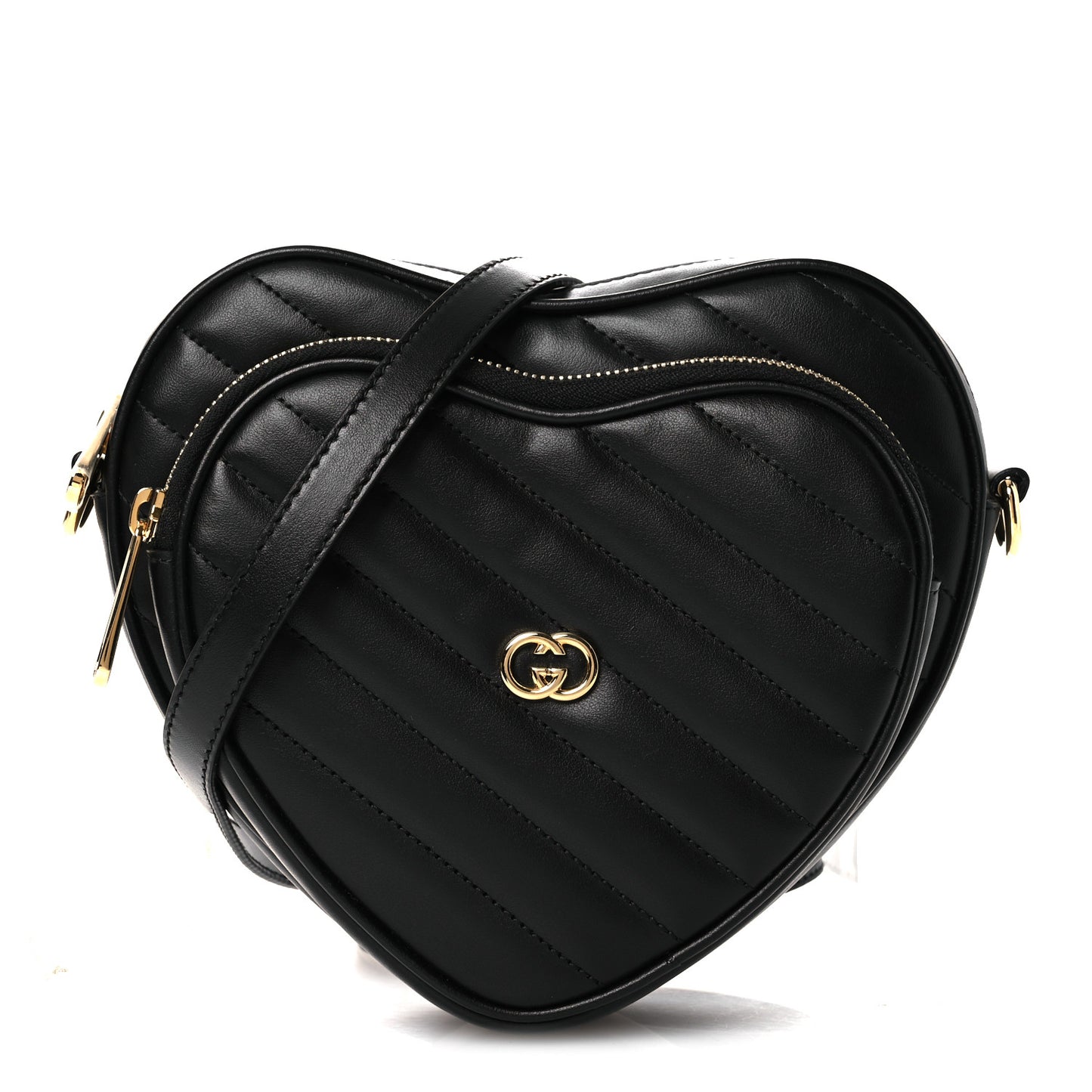 Calfskin Matelasse Diagonal Mini Interlocking G Heart Shoulder Bag Black