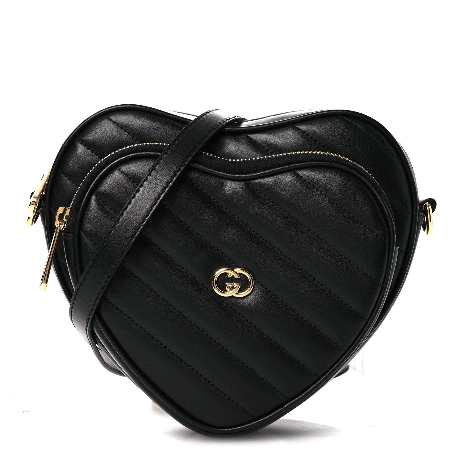 Gucci Calfskin Matelasse Diagonal Mini Interlocking G Heart Shoulder Bag Black 1 of 12
