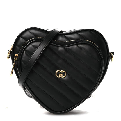 Gucci Calfskin Matelasse Diagonal Mini Interlocking G Heart Shoulder Bag Black 1 of 12