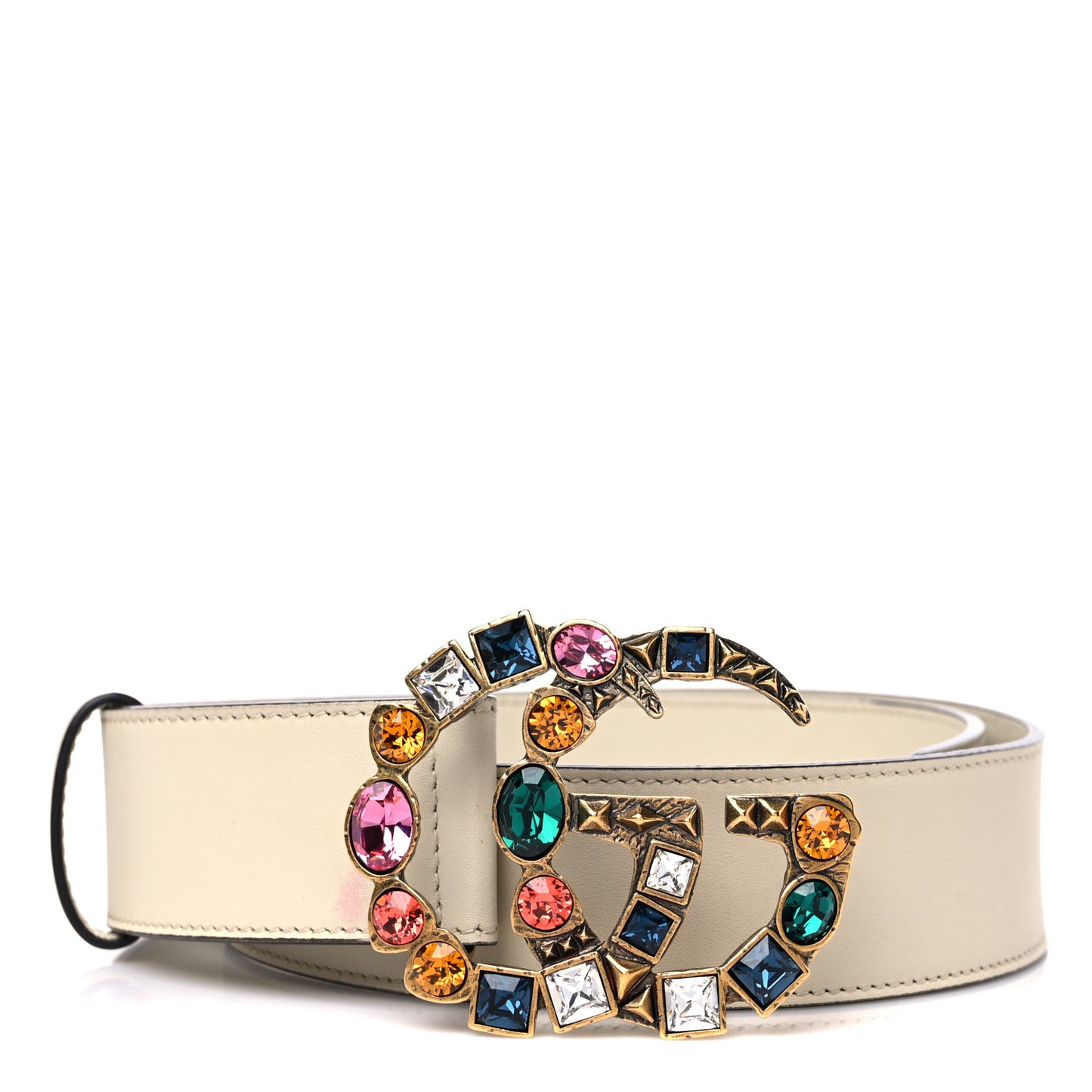 Calfskin Crystal Double G 40mm Belt 80 32 White Multicolor
